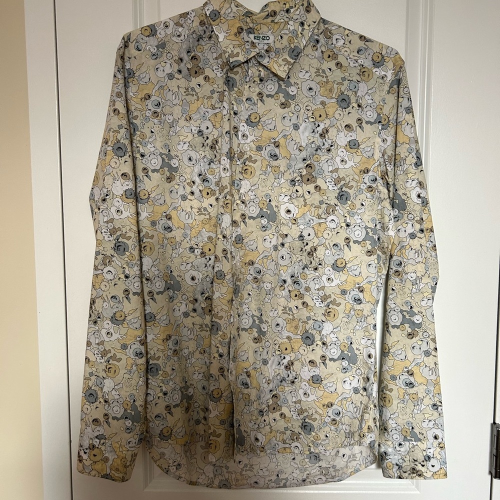 Kenzo men’s long sleeve casual button down shirt Dynamic multicolored slim fit